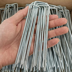 100 Pcs 6 inch Garden Landscape Staples Galvanized Pins Lawn Stakes for Weed Barrier Ground Cover,U-Type Heavy Duty (100 Pcs x 6")