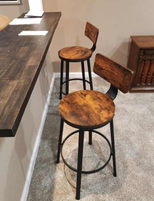 Rustic Brown Bar Stool Set of 2