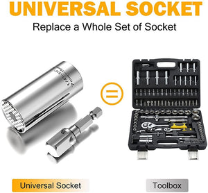 Universal Socket 1/4"-3/4" (7mm to 19mm) Ratchet with Power Drill Adapter