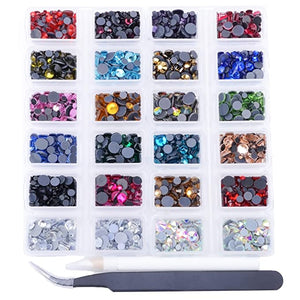 Massive Beads 6800+PCS Mixed 5 Sizes Flatback Round Glass Hotfix Iron Rhinestones Crystal for DIY Making w/ 1 Tweezers
