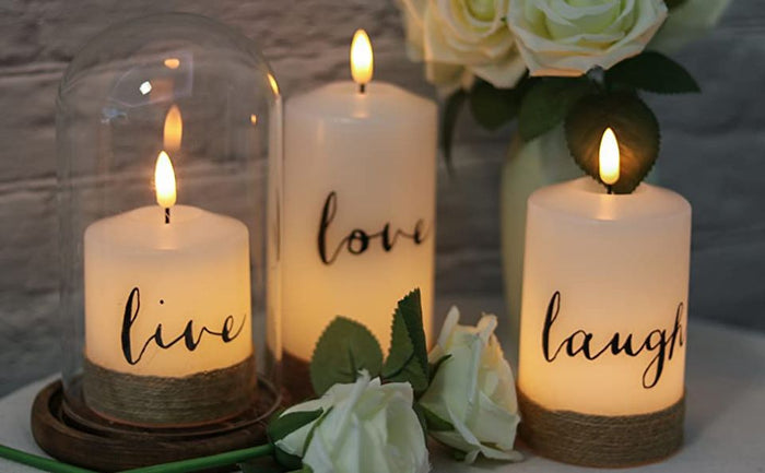 Sale!!! Flameless Candles with 10-Key Remote Timer, Real Wax Pillar LED Candles Live Laugh Love, Realistic 3D Wick Flickering Gift ( Pack of 3)