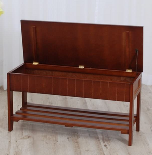 Solid Wood Shoe Bench With Storage, Cherry, Shelves, Rack Bench With Lift Top, Entryway