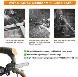 🌟BIG SALE🌟Mini Chainsaw 6 Inch, Electric Cordless Chainsaw Portable Handheld Chainsaw with 24V