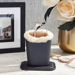 2-PACK Leather Eyeglass Holder Stand with Plush Lining Grey and Champagne New Brand