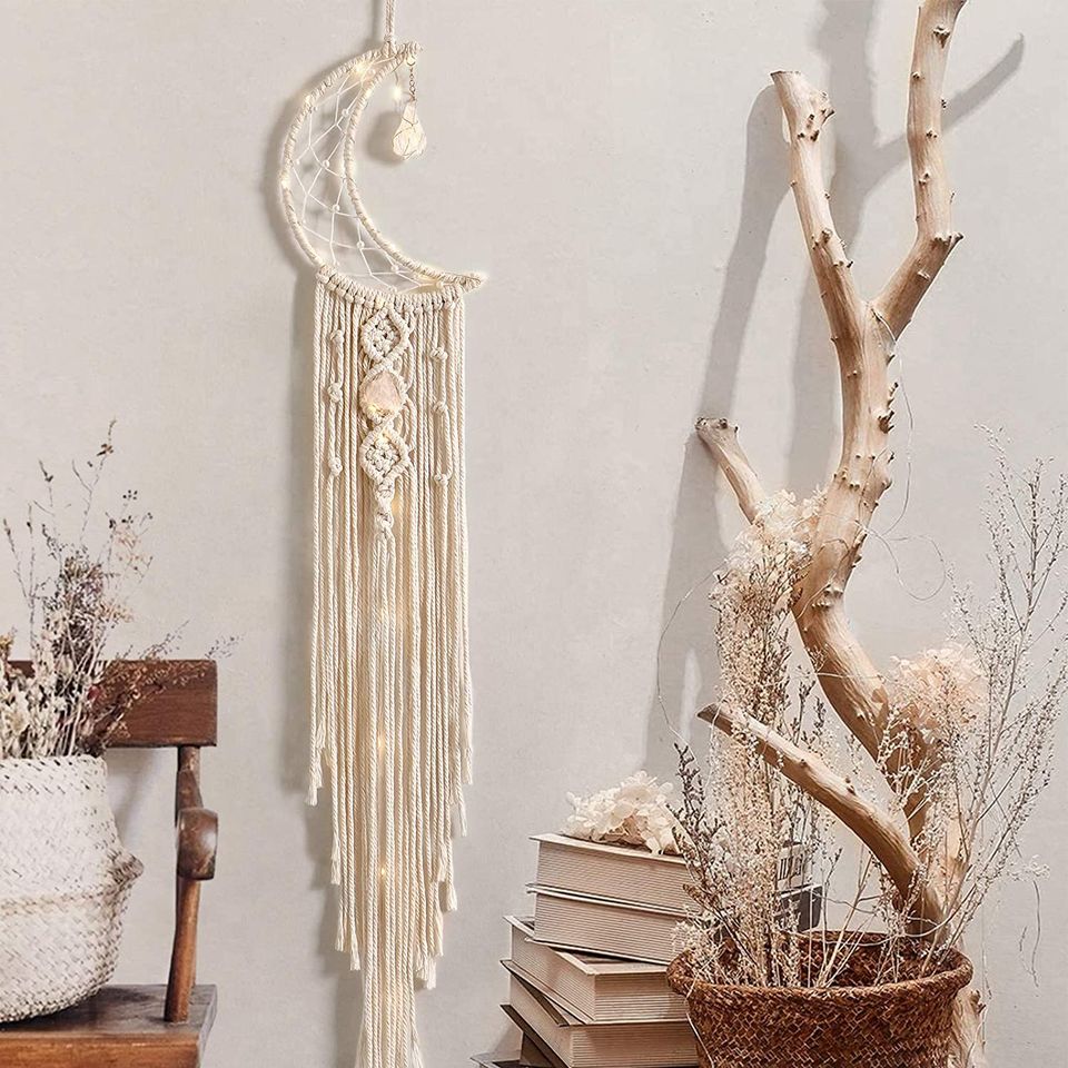SALE! Moon Dream Catcher With LED Light Macrame Wall Hanging Art Woven Boho Home Dream Catcher