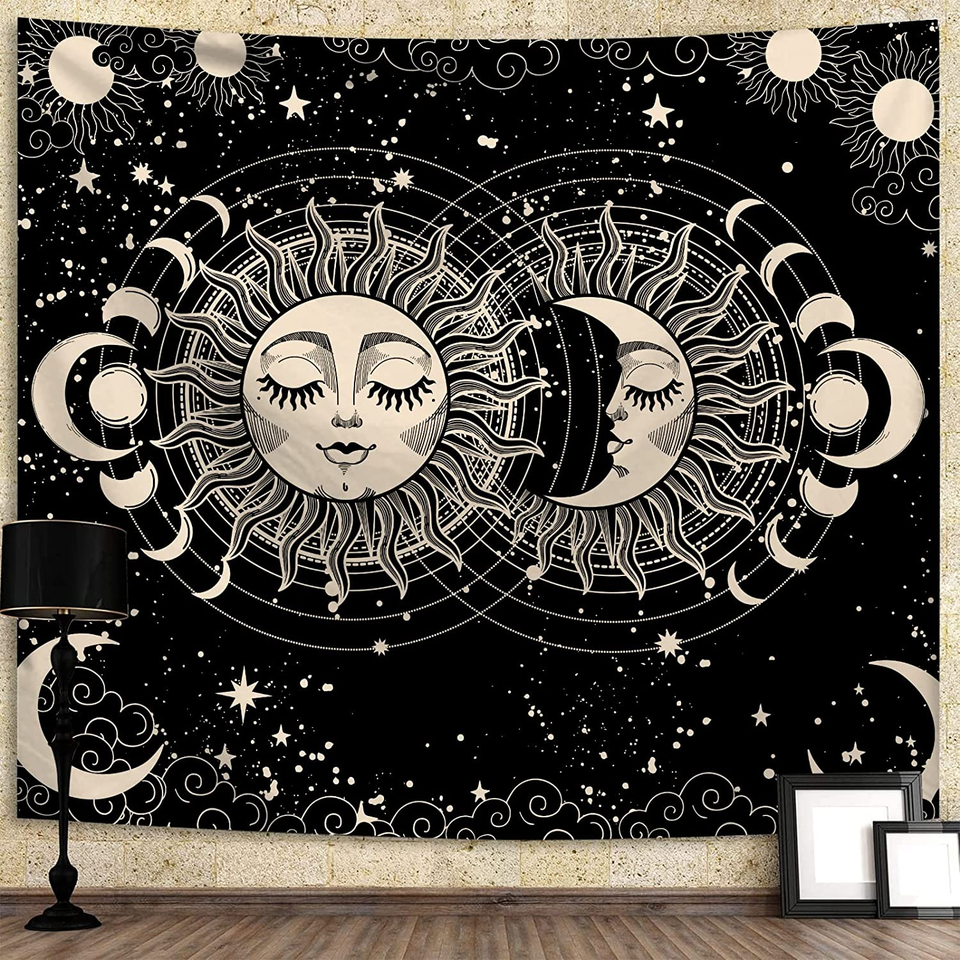 Sun And Moon Wall Tapestry Aesthetic Space Decor Spiritual Tapestries Black And White Tapestry 50"x60"