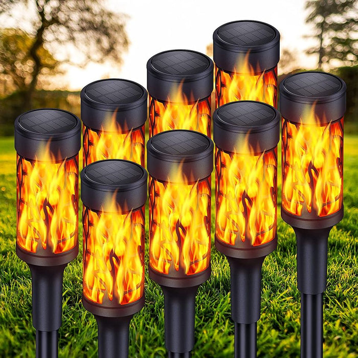 Extra Bright Solar Torch Lights with Dancing Flickering Flames Waterproof Landscape Decoration Flame Lights for Garden Pathway Auto On/Off Pack of 8