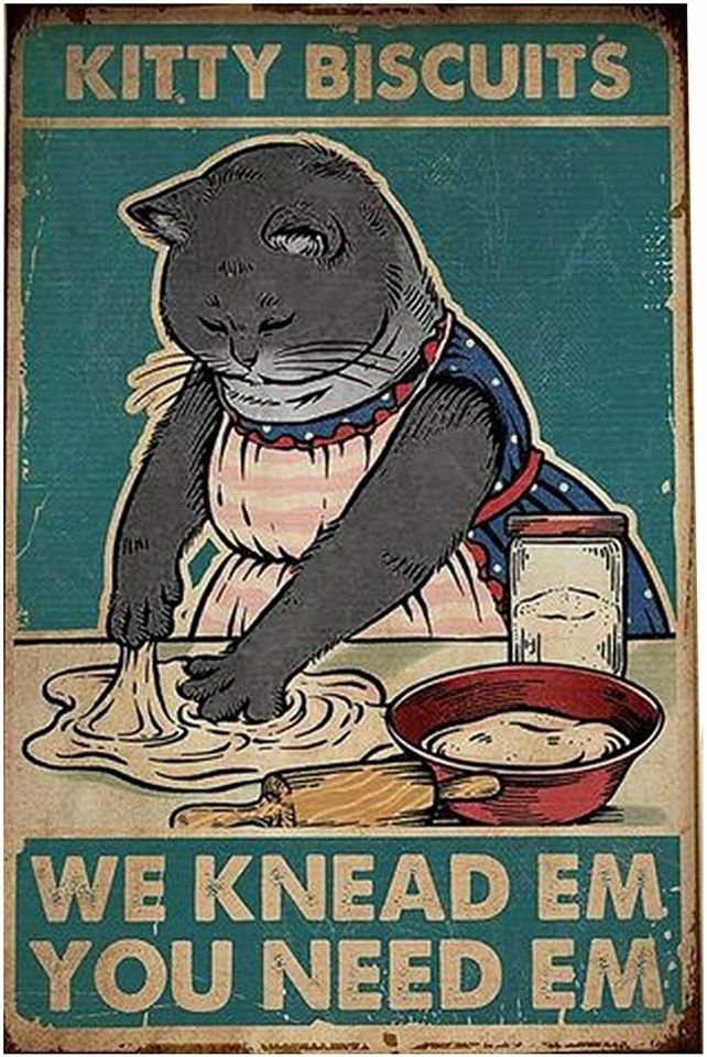 Kitty Biscuits We Knead Em You Need Em Retro Metal Tin Sign Vintage Aluminum