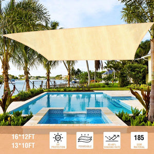 10x13 Sun Shade Sails Canopy 95% UV Blockage for Patio, Garden, Pergola, Backyard, Outdoor -Sand