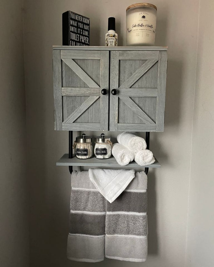 Barndoor Bathroom Wall Cabinet, Space Saver Storage Cabinet Kitchen, Rustic Grey