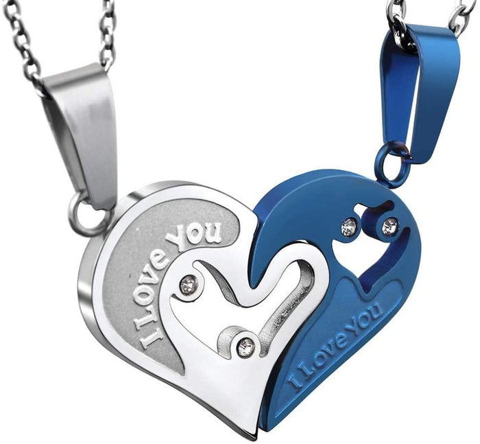 Matching Heart His Hers "I Love You" Couple Stainless Steel Pendant Necklace - NEW!!