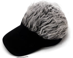 Men's Spiked Hair Visor Hair Hats Visor with Hair Fake Hat with Hair for Men (Grey)