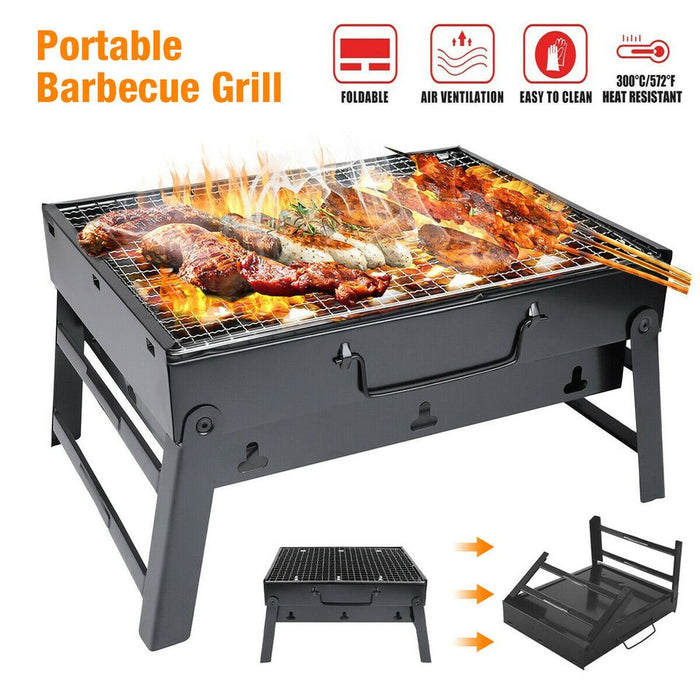 Portable BBQ Barbecue Grill Large Folding Charcoal Stove Camping Garden Outdoor