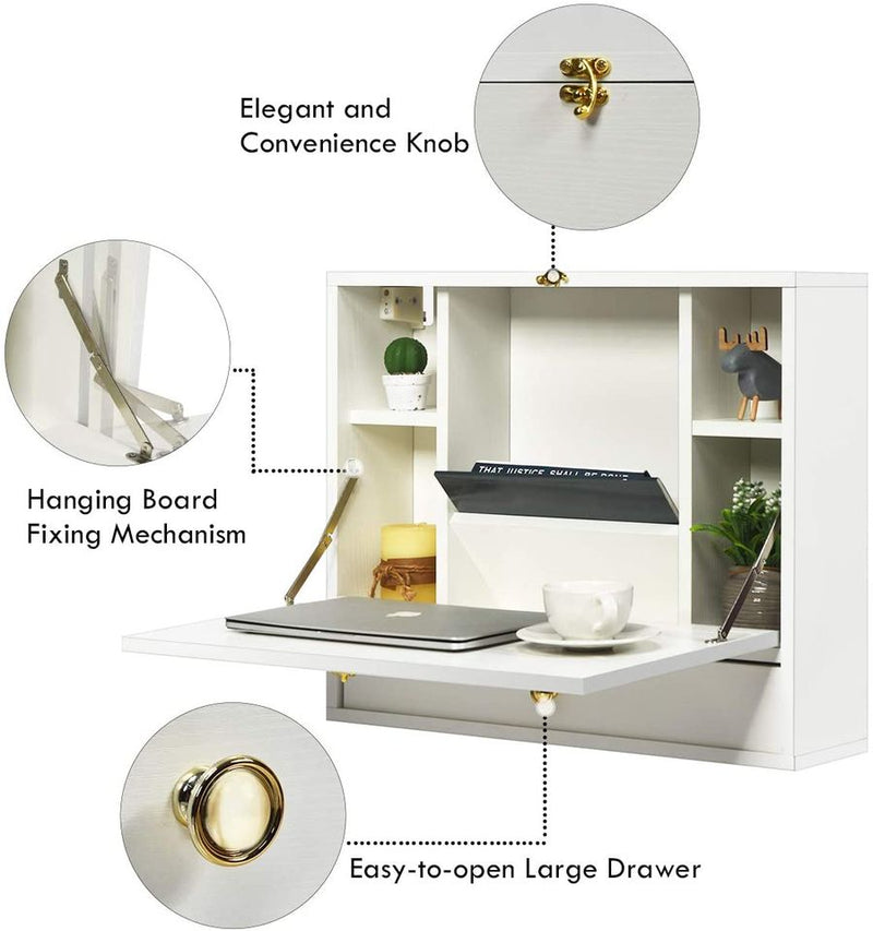 Wall Mounted Desk, Folding Wall Table, Space Saving with Storage Drawe ...
