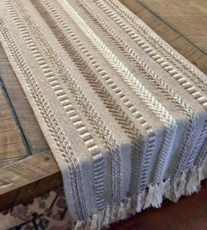 Gorgeous Farmhouse Hand Woven Neutral Rustic Boho Cotton Table Runner I Holidays Decor - 15x72"