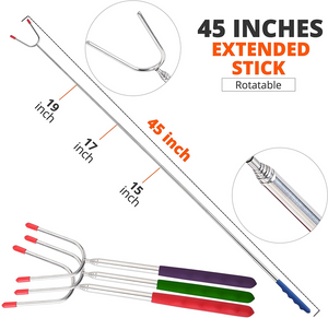 Thick Multicolor 4 Pack Marshmallow Roasting Sticks Extendable Forks for Fire Pit- Extra Long 45 Inches - Stainless Steel Telescopic Smores Sticks