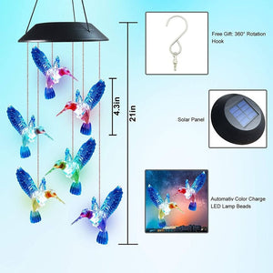 Blue Hummingbird Wind Chimes Color Changing Six Waterproof LED Solar Light