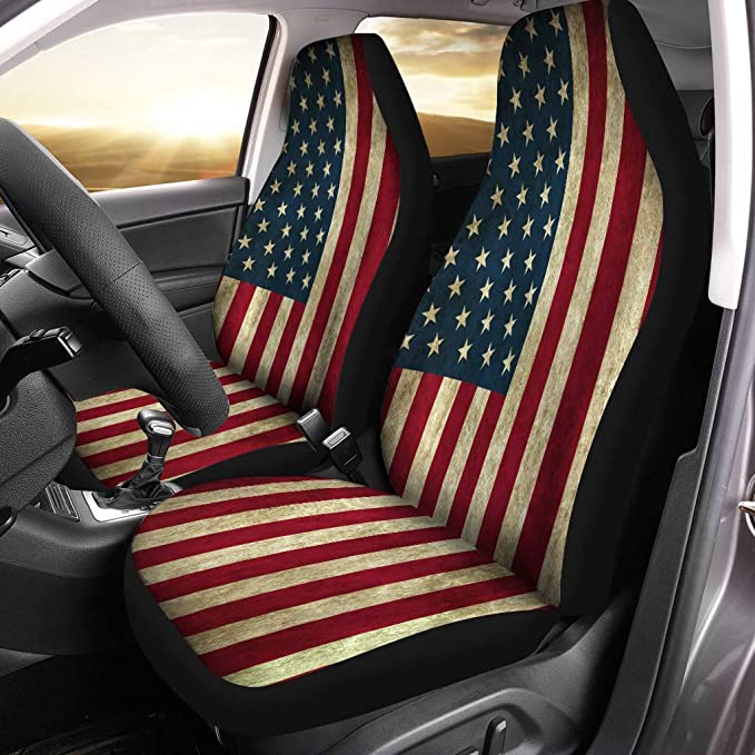 Set of 2 American Flag Car Protective Seat Covers Front Seats Only - 4th of July Independence Day