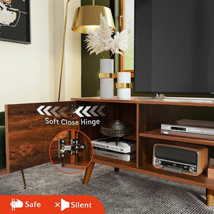 NEW TV Stand Media Console Center Mid Century Style Open Closed Storage Living Room Office Wood Rustic Brown Cabinet