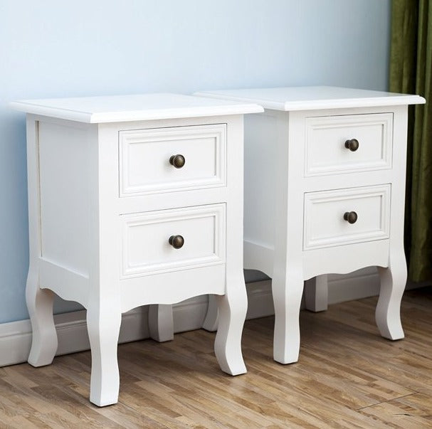 Set of 2 Bedroom Bedside Table Nightstand End Organizer 2 Drawers Storage White
