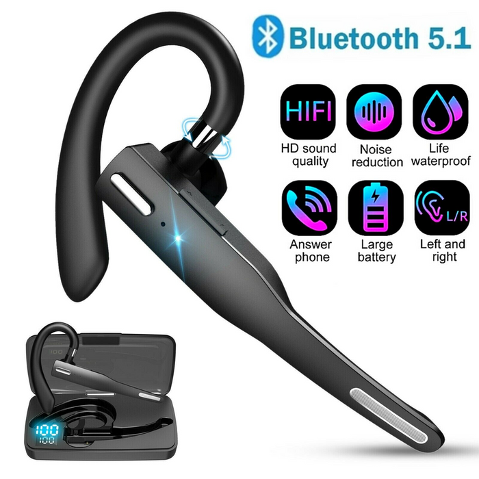 🔥New🔥 Trucker Wireless Headset Bluetooth 5.1 Earpiece Dual Mic Earbud Noise Cancelling.