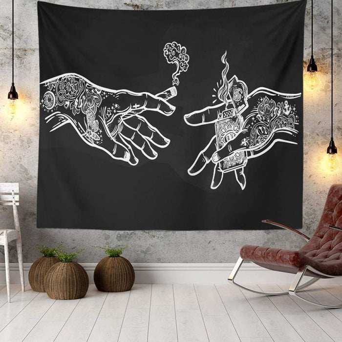 Wall Tapestry White and Black Floral Hands for Bedroom Living Room