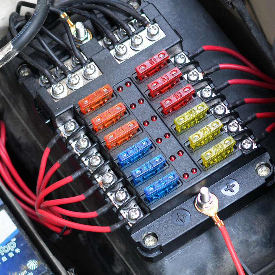 🔥NEW🔥 12-Way Auto Blade Fuse Box Block Holder with LED Indicator For 12V 24V Car Boat