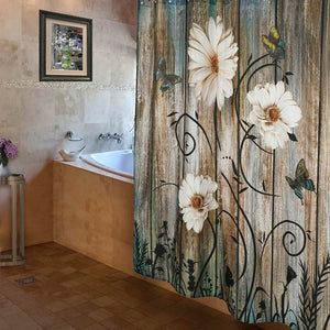 Rustic Shower Curtain Floral Barnwood Fabric Farmhouse 12 Hooks