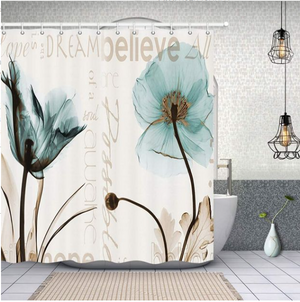Rustic Elegant Teal Tulip Flower Polyester Fabric Waterproof Xray Shower Curtains 69x70"