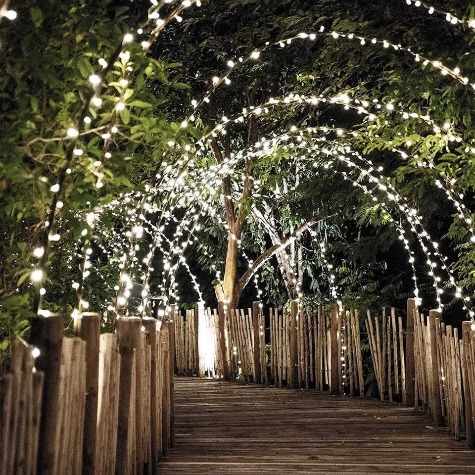 Solar String Lights Outdoor Waterproof 2 Pack 100 LED 33ft White Solar Fairy Lights, Hemasxing
