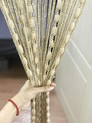 ✨Door String Curtain Flat Silver Ribbon Thread with Shaggy Tassel Room Divider, 39’’x79’’