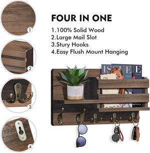 Mail Holder and Key Hanger with 4 Key Hooks