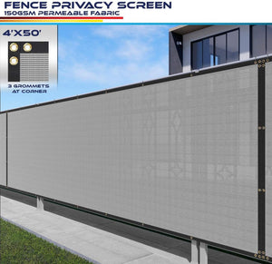 Heavy Duty Privacy Screen Fence in Color Solid Light Grey 4' x 50' Brass Grommets 150 GSM - Customized