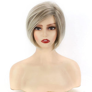 Short Blonde Pixie Bob Wigs for Women Cute Bob Layered Mixed Blonde Synthetic Wig Straight Hair