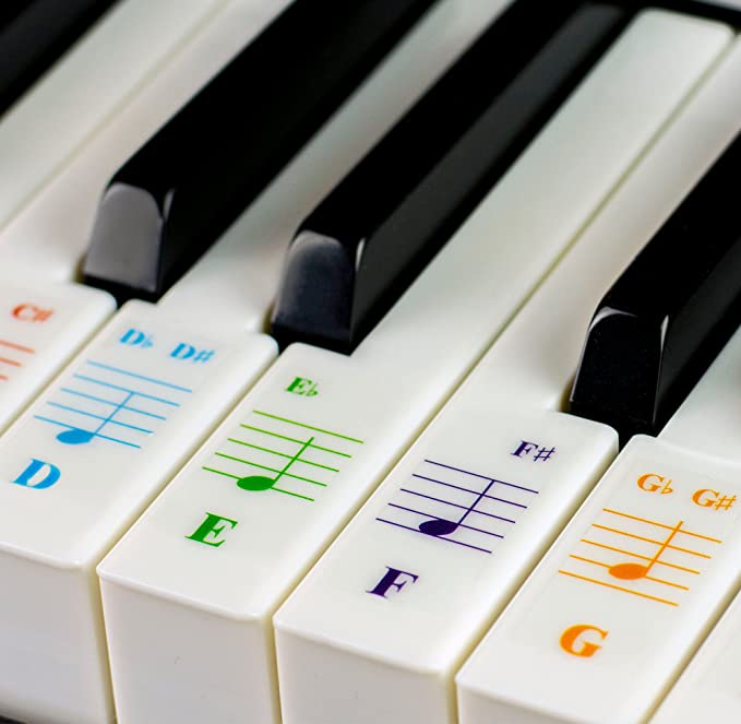 Color Piano Stickers for 88/76/61/54/49/37 Key Keyboards – Transparent and Removable: Made in USA
