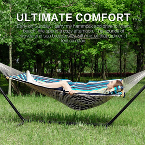 XL Green Alloy Steel, Cotton Double Hammock with Stand Heavy Duty 2 People Rope