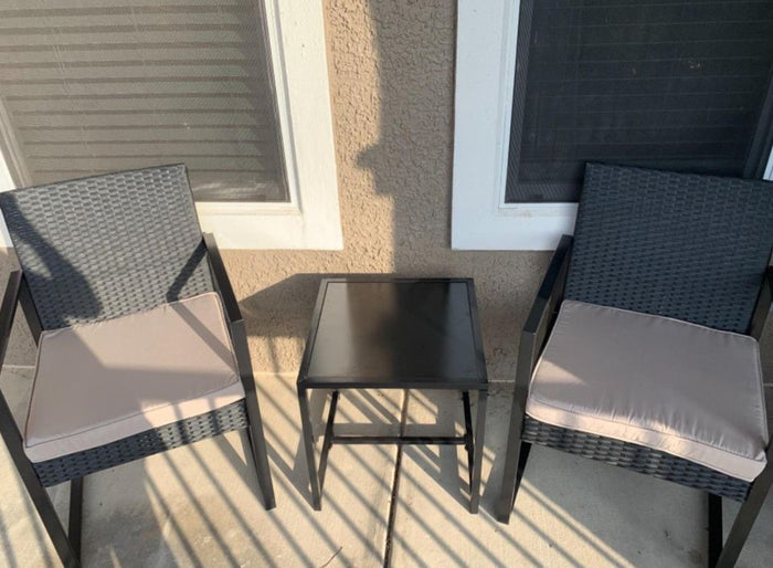 Patio Wicker Conversation Set 3 Piece Outdoor Balcony Small Bistro Furniture Hand-Woven Fiber *New*