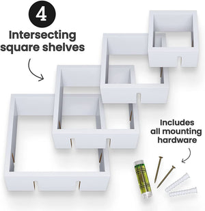 4 Cube Intersecting, Easy-to-Assemble Floating Wall Mount Shelves for Bedrooms