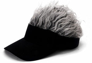 Men's Spiked Hair Visor Hair Hats Visor with Hair Fake Hat with Hair for Men (Grey)