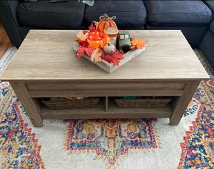 Lift Top Coffee Table with Hidden Storage Compartment & Lower Shelf, 41in L, Gray