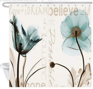 Rustic Elegant Teal Tulip Flower Polyester Fabric Waterproof Xray Shower Curtains 69x70"