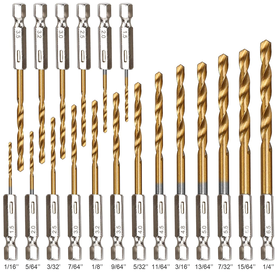 💯✅FREE SHIPPING✅YXYL 19PCS Premium Hex Drill Bit Set, Titanium Drill Bits Set 1/16"-1/4"