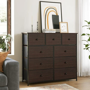 9 Drawer Dresser for Bedroom Faux Leather Chest of Drawers Closets Large Capacity