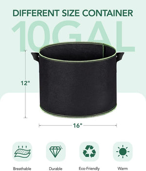 10-Pack 10 Gallon Grow Bags Heavy Duty Aeration Fabric Pots Thickened Nonwoven Fabric Pots Plant Grow Bags with Handles