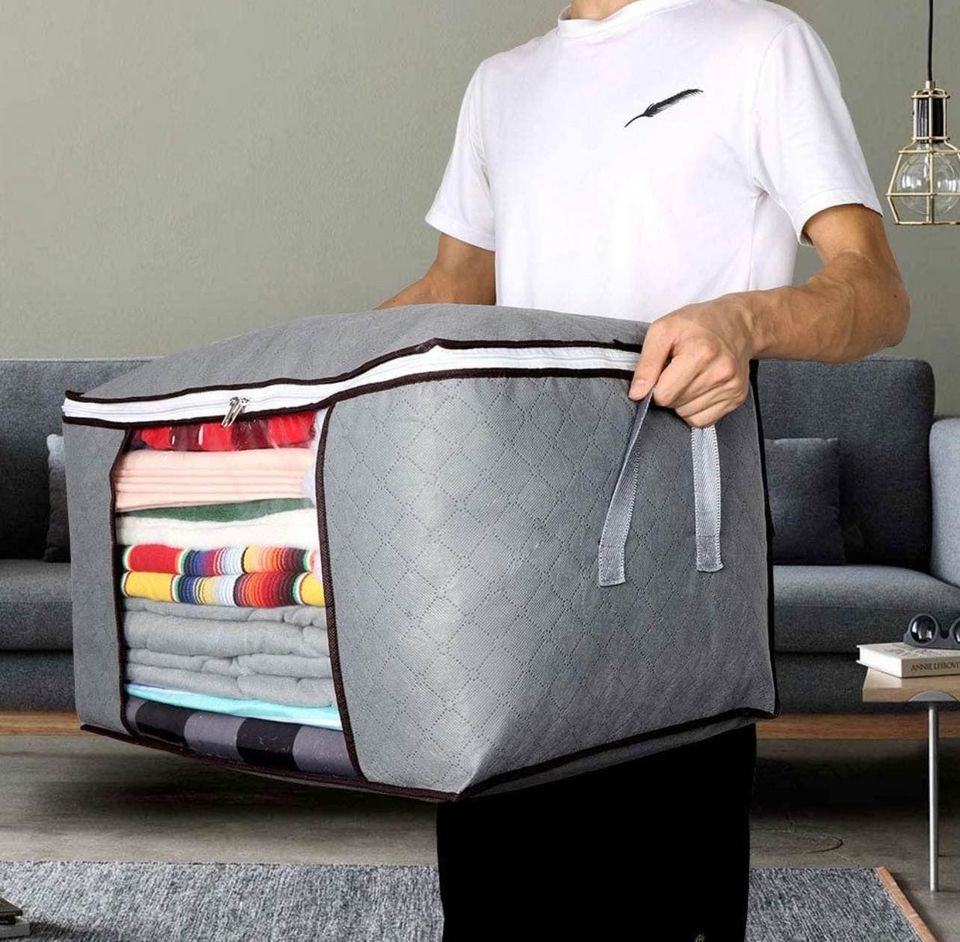 Set Of 4 Large Capacity Organizers Storages Bins With Reinforced Handle Thick Fabric 90L