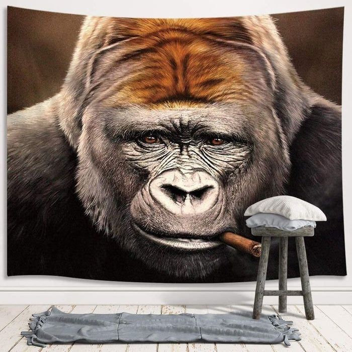 60" X 40" Hippie Cool Gorilla Smoking Cigar - Funny Animals Tapestry