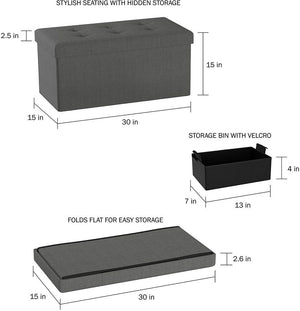 Storage Bench Ottoman Large Folding Tufted Foot Rest Organizer for Home,Gray