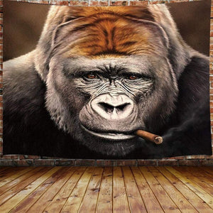 60" X 40" Hippie Cool Gorilla Smoking Cigar - Funny Animals Tapestry