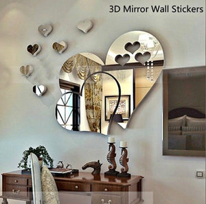 23pcs Heart Shape Mirror Wall Sticker 3D Art Wall Decal Removable Mirror Wall Sticker
