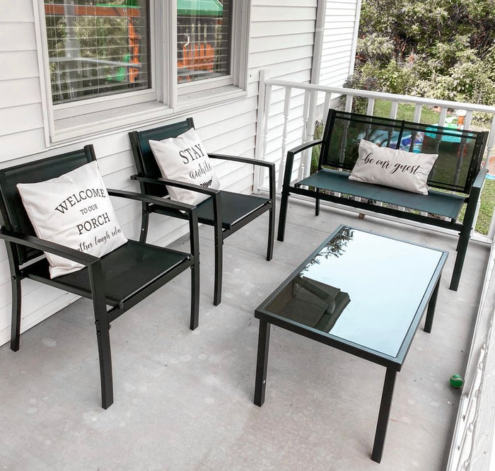4 Pieces Patio Furniture Set, Outdoor Conversation Sets for Patio, Lawn, Garden, Black